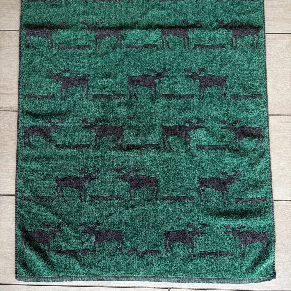 Vintage Kimlor Mills Green Grey Moose Bath Towel Rustic Lodge Cabin Decor 23x46
